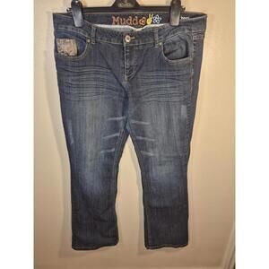 Vintage Mudd Jeans, Boot Cut, Embroidered, Dark Wash, City,Love,Y2k,Hippie Sz 15